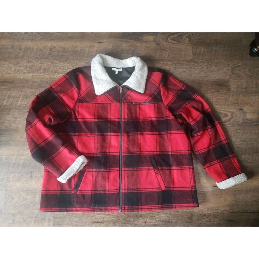 Maurices 1X Red Plaid Barn Style Coat